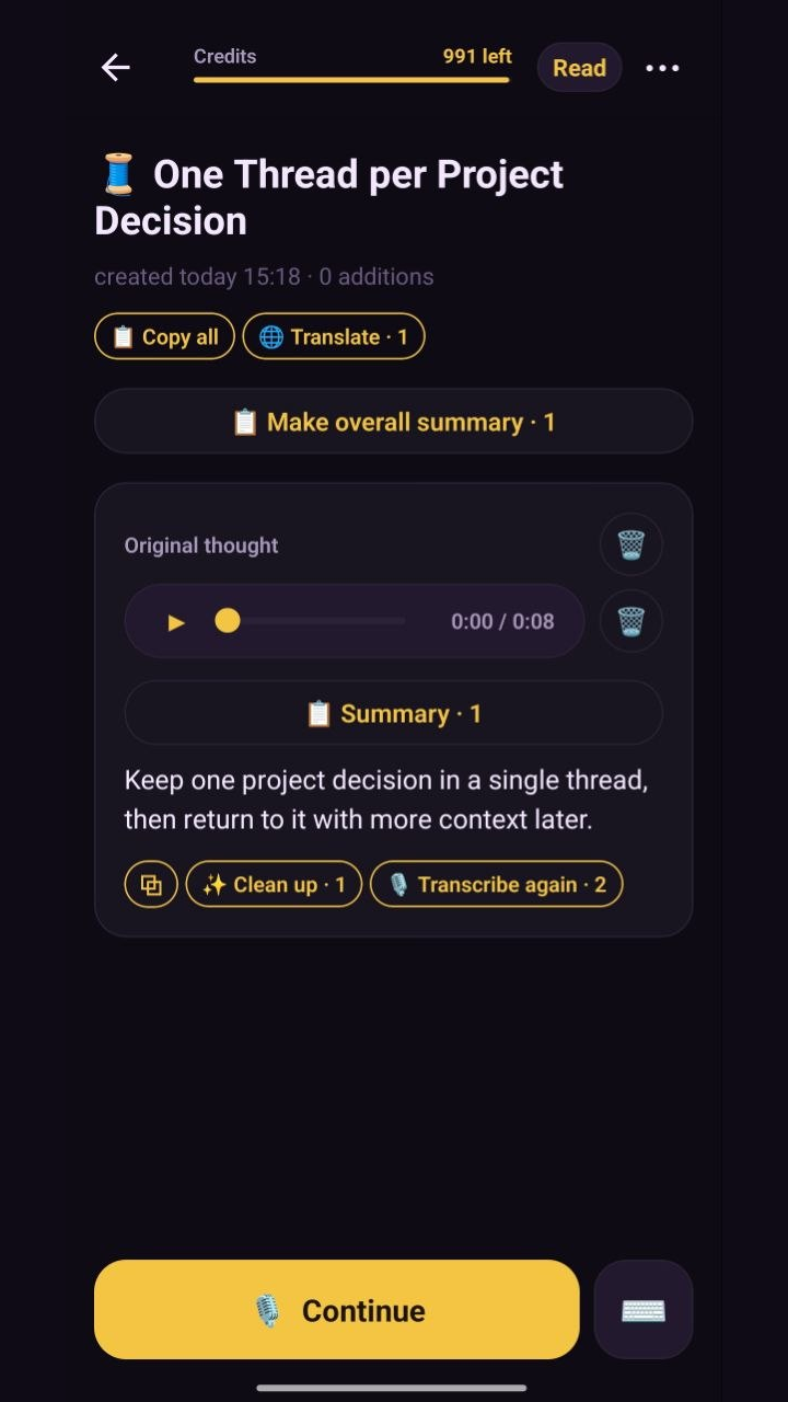 IdeaFold note with audio and usable text